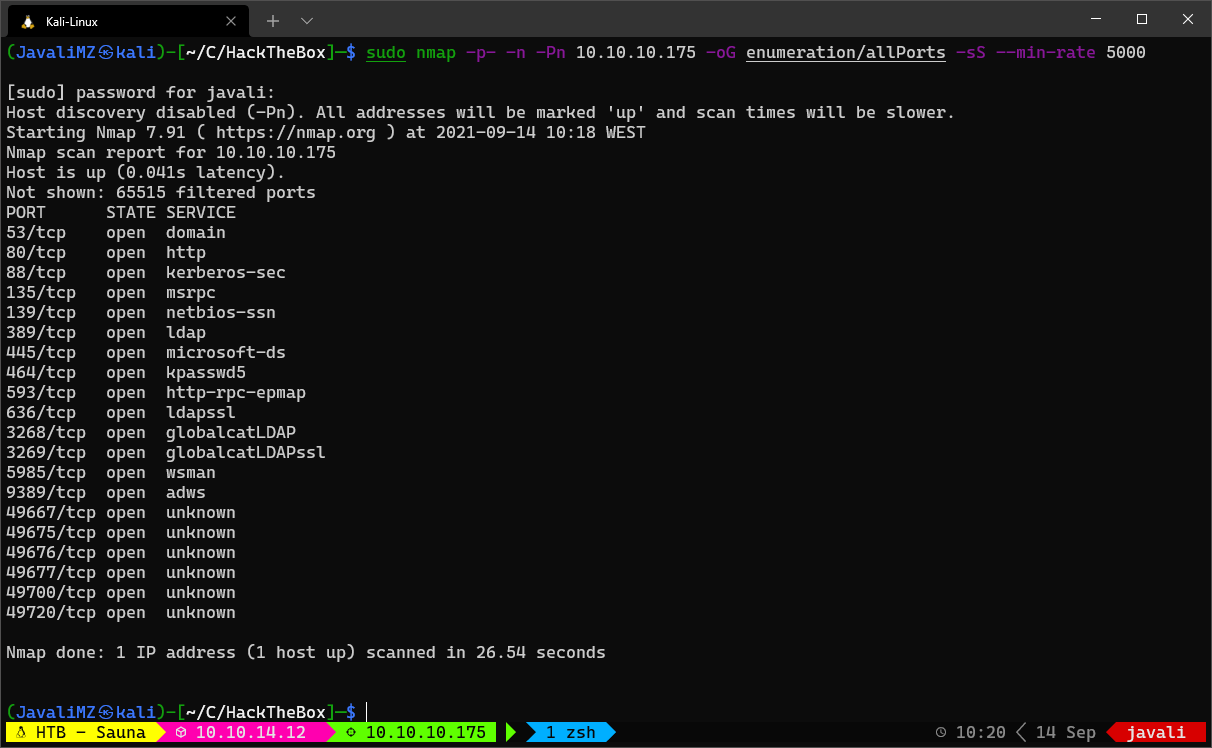 Enumeração nmap allPorts